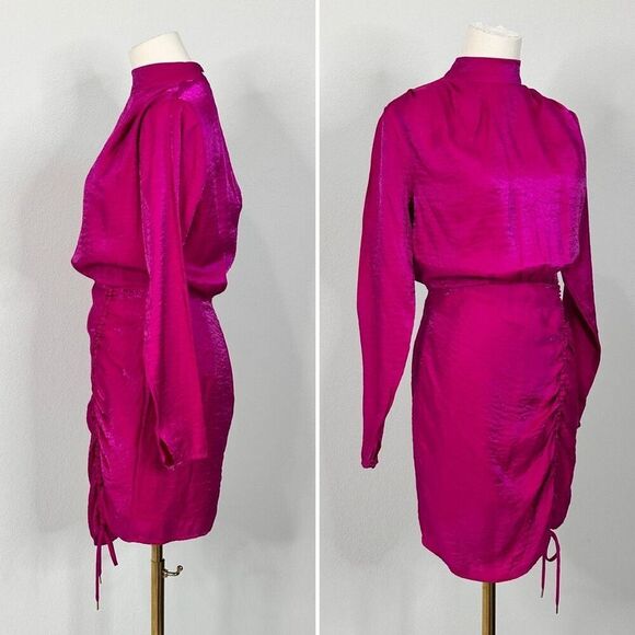 Finders Keepers Yasmine Fuchsia Ruched Dress XS/ 2 Valentine Date Cocktail Party - Picture 6 of 16